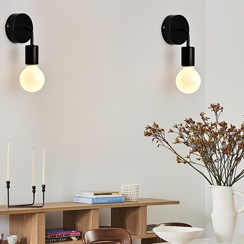 Aplique de pared estilo nórdico moderno - Base para bombilla E27, montaje semiempotrado, acabado en hierro, ideal para sala, dormitorio, pasillo, comedor, cocina - Sin bombilla incluida, iluminación de pasillo | Diseño minimalista | Lámpara de hierro fun