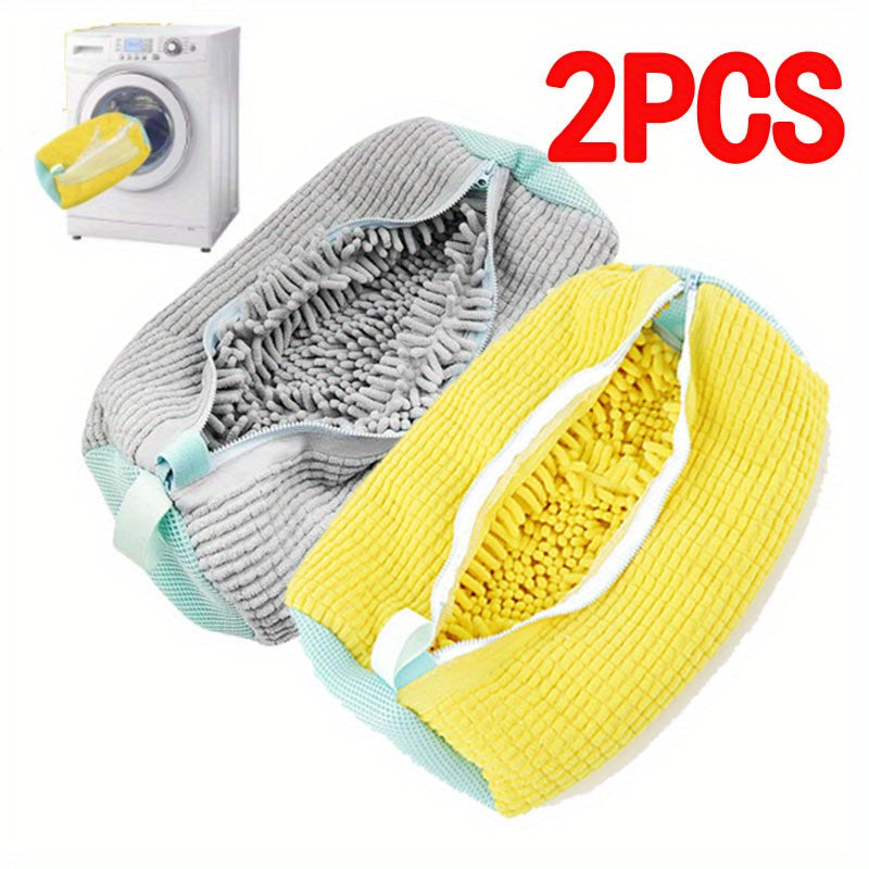 2 bolsas lavadoras para zapatos, bolsas reutilizables para lavar tenis en lavadora, bolsas de lavado para lavadora y secadora, limpieza profunda de 360° con cierre seguro, para todo tipo y talla de zapatos (amarillo), aptas para lavadora y secadora, acce