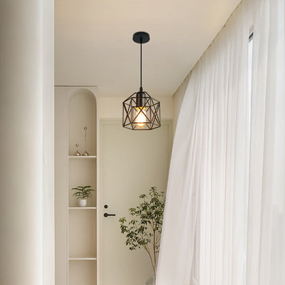 1 Luminaria colgante minimalista moderna con base de bombilla E27 - Diseño geométrico de hierro, montaje semiempotrado para comedor, pasillo, bar y más (bombilla no incluida), Luminaria moderna | Luminaria minimalista | Luminaria de hierro
