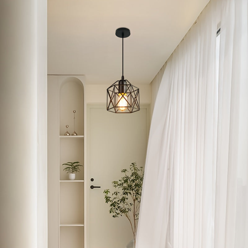 1 Luminaria colgante minimalista moderna con base de bombilla E27 - Diseño geométrico de hierro, montaje semiempotrado para comedor, pasillo, bar y más (bombilla no incluida), Luminaria moderna | Luminaria minimalista | Luminaria de hierro