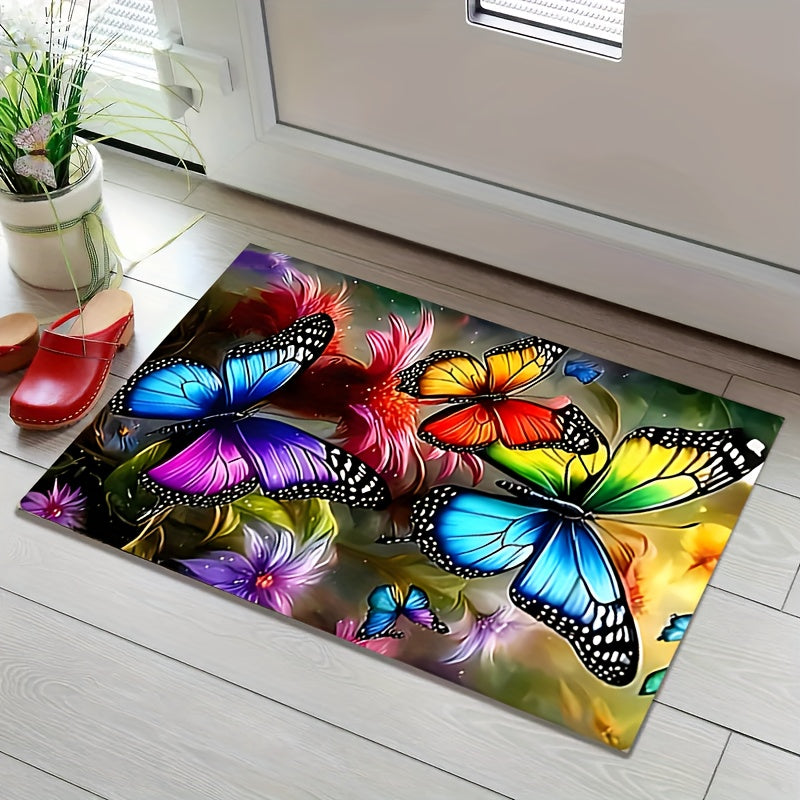 Una alfombra de diseño de mariposa de un solo color elegante, suave y cómoda, lavable en máquina, hecha de poliéster, adecuada para salones, dormitorios, estudios y salas de juegos - La decoración de habitación perfecta.