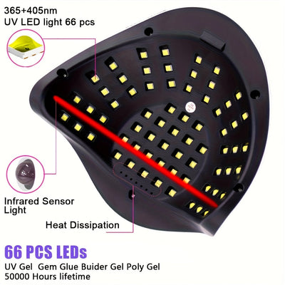 Lámpara LED para uñas con 66 luces, secadora de esmalte en gel con sensor inteligente, máquina para manicura, equipo para salón de uñas