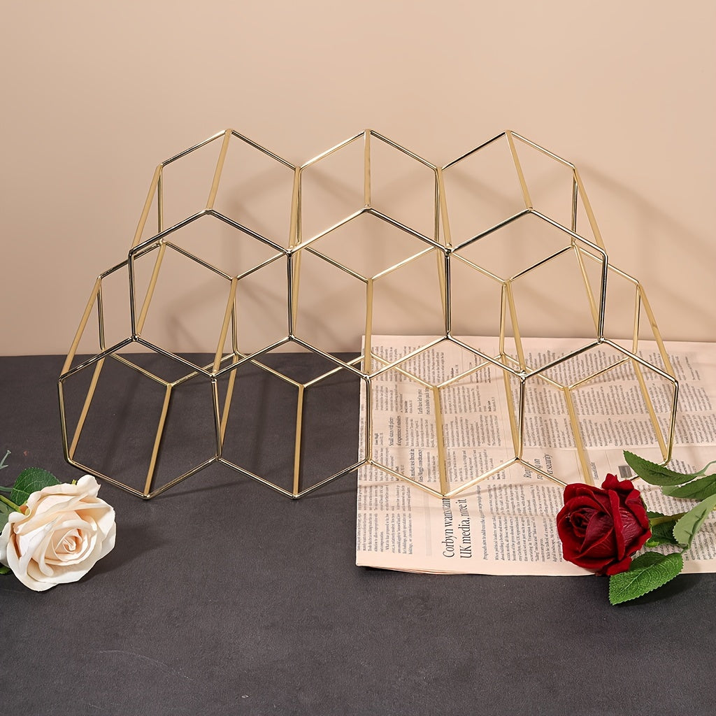 Estante de vino de panal de abejas de metal, estante de vino tinto, decoración nórdica para el hogar, adornos para gabinete de vino, estante de vino de hierro de 7 rejillas