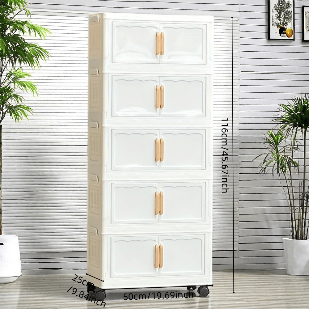 Elegante gabinete de almacenamiento plegable de cinco capas | Diseño doméstico de puertas dobles, material plástico adecuado para almacenamiento de juguetes de bebés/niños, se puede almacenar debajo de la cama.