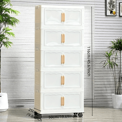 Elegante gabinete de almacenamiento plegable de cinco capas | Diseño doméstico de puertas dobles, material plástico adecuado para almacenamiento de juguetes de bebés/niños, se puede almacenar debajo de la cama.