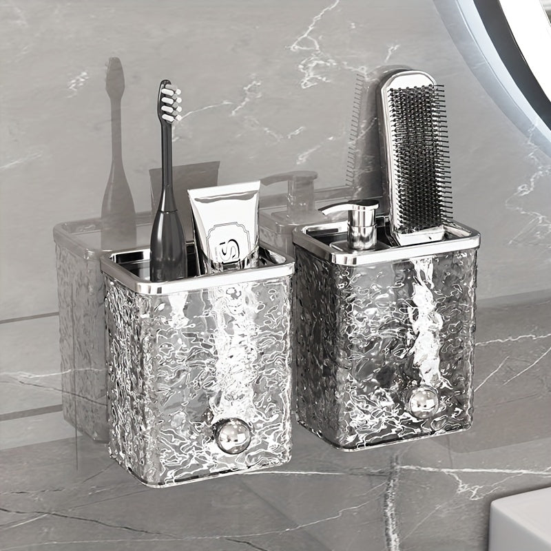 Porta cepillos con diseño de glaciar y ondas de agua, estante de baño sin taladro, caja organizadora para accesorios de maquillaje y artículos de baño