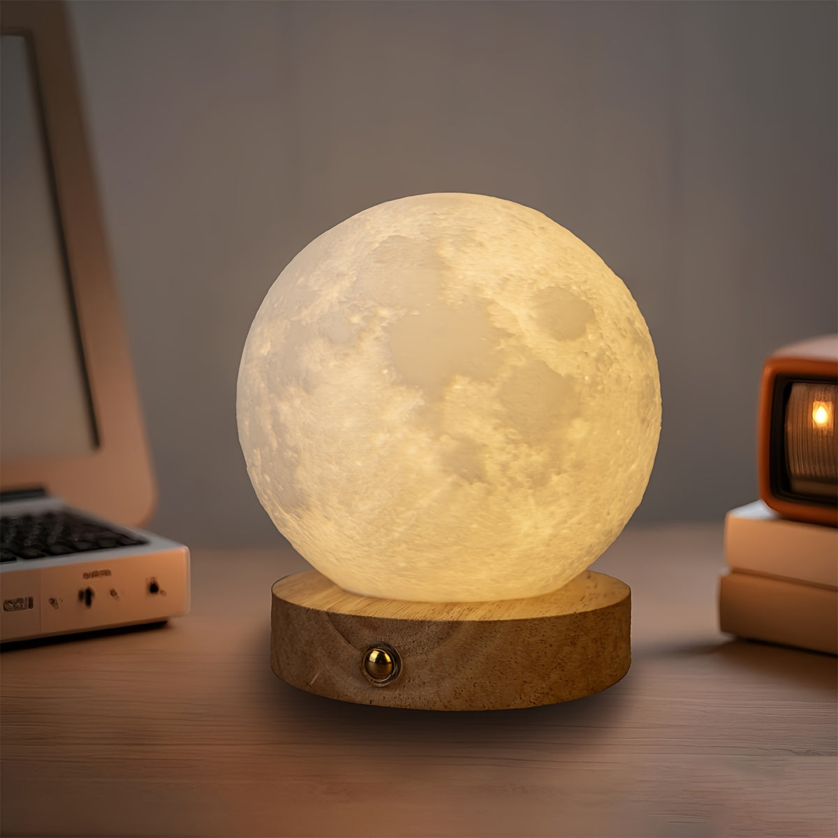 1 pieza de lámpara de mesa decorativa de luna nueva, regalo creativo, luz ambiental, luz nocturna cálida USB para dormitorio romántico, luces de tres colores y luces coloridas, dos especificaciones, efecto de luz suave, protección ocular, adornos de form