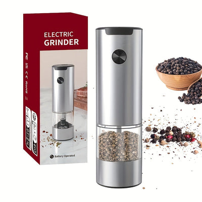 Molino de Sal y Pimienta Eléctrico Cheer Moda, 1/2 piezas, Acero Inoxidable con Recipiente Transparente, Funciona con Pilas, Esenciales de Cocina, Pilas AAA No Recargables, Ideal para Regalos de Hogar y Vacaciones