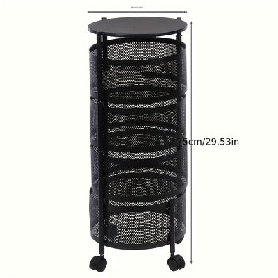 1pc Estantería clásica redonda giratoria de metal, Organizador de estantería abierta de varios niveles para cocina, Canasta de frutas y snacks autónoma, Sin energía ni batería necesaria, Construcción de metal