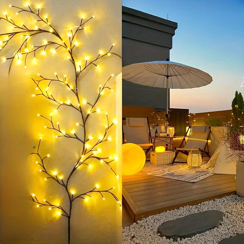 1pc 96-LED 179.83cm Luces de Hadas en Rama de Árbol Caprichosas - Alimentadas por USB, 8 Modos, Luces Decorativas para Exteriores e Interiores para Patio, Jardín, Ambiente de Pared y Escalera de Casa, Luces Exteriores para la Casa