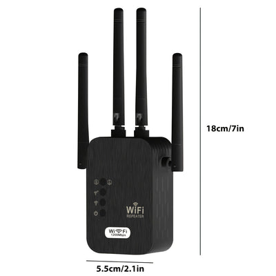 OURLIFE Amplificador y Extensor Wi-Fi, Doble Banda 2.4G/5G con Configuración de Un Toque, Antenas Externas, Extensión WiFi para Hogar/Ocio, Compatible con Smartphones, Tabletas, Portátiles - , Mejora Internet en Casa, Diseño Compacto, Carcasa de Plástico