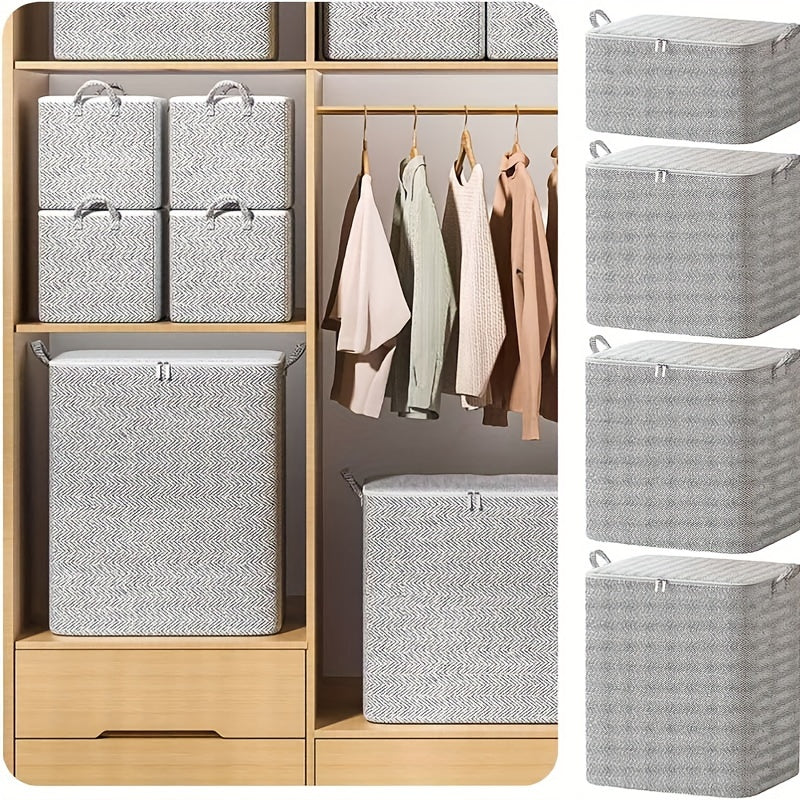 Grandes Bolsas de Almacenamiento Plegables con Tapa y Asas - Estampado Espiga, Varios Tamaños (30L/110L/150L/220L) para Ropa, Ropa de Cama, Cojines y Juguetes - Organizador Subcama para Armario o Clóset, Accesorio de Decoración Neutro, Cierre Seguro con