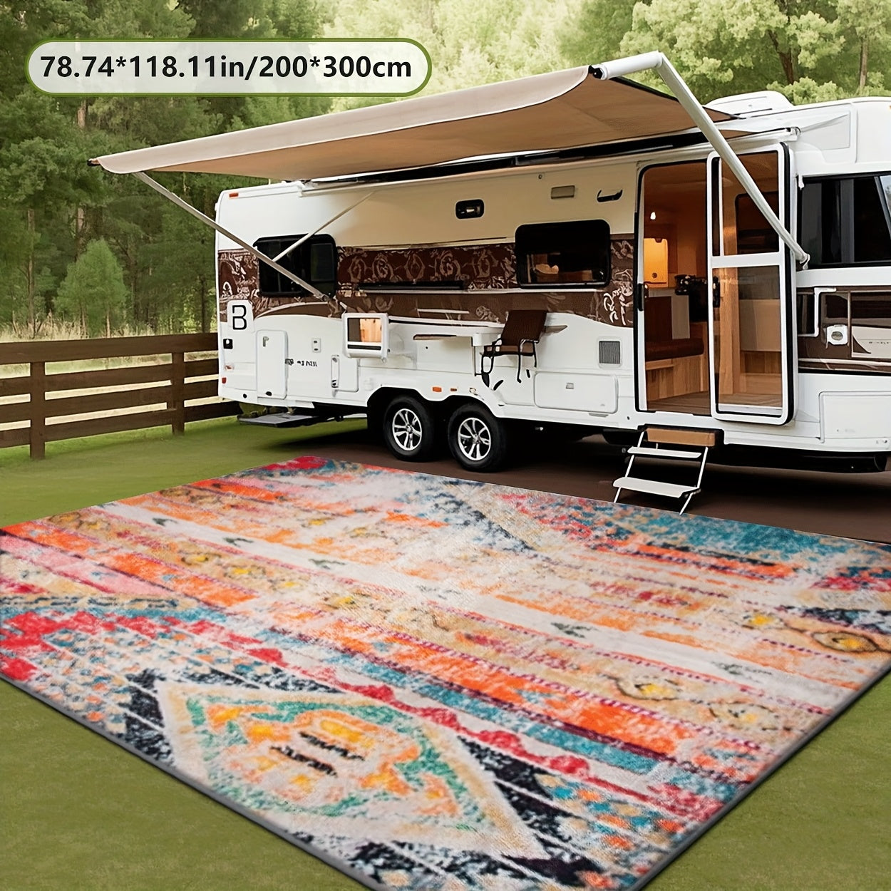 2D Impresión Plana, Patrón de Coloración Exquisita, Estilo Retro, Alfombra Decorativa 1 Unidad, Picnic, Camper, Terraza de Balcón, Cubierta, Camping, Decoración de Festivales Internos y Externos, Disponible en Múltiples Escenas, Disponible en Múltiples T