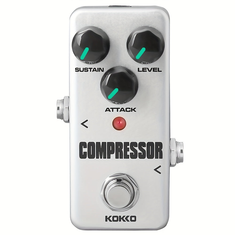 Pedal de compresor de guitarra KOKKO - Procesador de efectos analógicos alimentado por USB con controles de sostenimiento, nivel, ataque y luz LED roja, diseño compacto para estudios y actuaciones en vivo, pedal de efectos de guitarra, grabación de estud