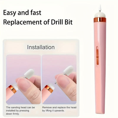 Taladro eléctrico inalámbrico profesional para uñas, portátil, con batería de litio recargable, incluye cabezales para pulir uñas y lijas para esmalte de uñas acrílico y gel, herramienta de cuidado de uñas | Cuidado moderno de uñas | Batería duradera, he
