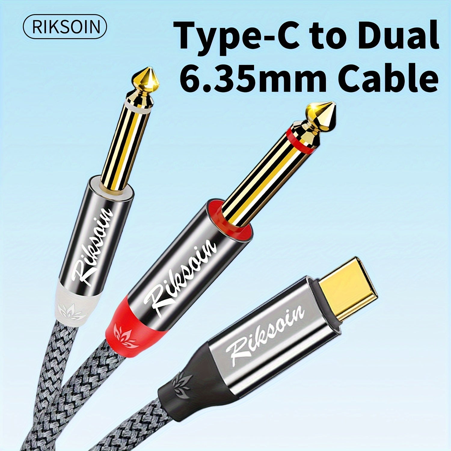 RIKSOIN Cable USB tipo C a doble audio de 6.35 mm, cable divisor estéreo Y de 1/4 pulgada, conector ATX de 4 pines, macho a macho, compatible con teléfonos, tabletas, computadoras portátiles, amplificadores, mezcladores, para equipos de sonido e iluminac
