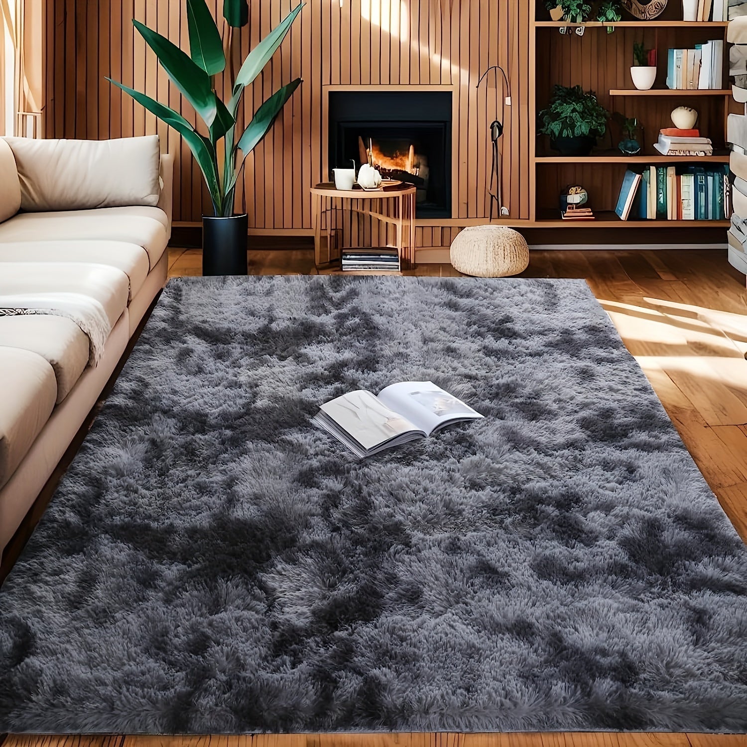 1 alfombra de felpa rectangular moderna de color gris oscuro con teñido anudado, alfombras antideslizantes para sala de estar, dormitorio, decoración del hogar, decoración de la habitación, alfombras de área