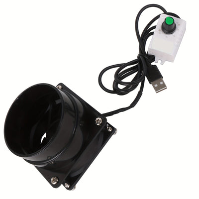Ventilador de cocina mini de 5V con alimentación USB - Diseño compacto negro con control de velocidad ajustable, construcción metálica duradera para la ventilación de la cocina y el baño, diseño moderno elegante, soporte de montaje resistente
