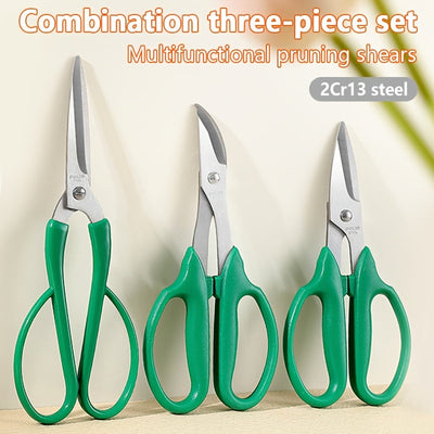 Juego de 3 pares de tijeras de jardinería, tijeras de poda de flores, cortadores de frutas de jardín, cortadores de ramas de árboles, tijeras florales, material de acero inoxidable, adecuado para uso en casa y huerta.