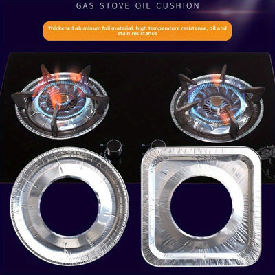 10pcs Gaskest Antimanchas para Estufa de Gas - Anillos Redondos y Cuadrados de Aluminio Resistentes al Calor, Resistencia a Altas Temperaturas hasta 500°C, Protectores Fáciles de Limpiar para Quemadores de Gas e Inducción, Protector de Encimeras de Gas,