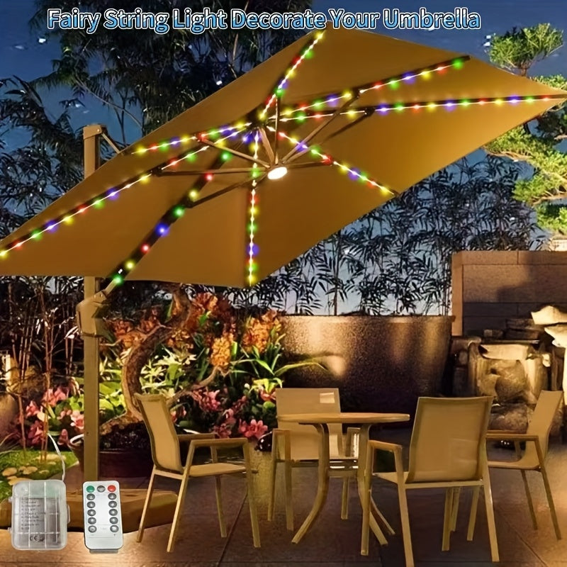 1pc Luces LED de Cadena para Exteriores con Control Remoto - 8 Modos (Incluye Parpadeo Automático), Cambio Multicolor, Construcción en Cobre Resistente al Clima - Luces Decorativas a Batería para Jardín, Patio, Navidad, Fiestas de Cumpleaños - Compatible