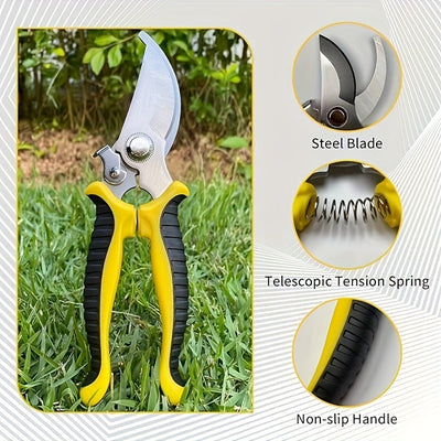 1pc Tijeras de Podar Profesionales de Acero Inoxidable con Mango Ergonómico Antideslizante y Acción de Resorte - Cortahierros Manuales para Rosas, Árboles Frutales y Arbustos - Herramienta Duradera para Jardinería y Paisajismo en Casa, Diseño Contemporán