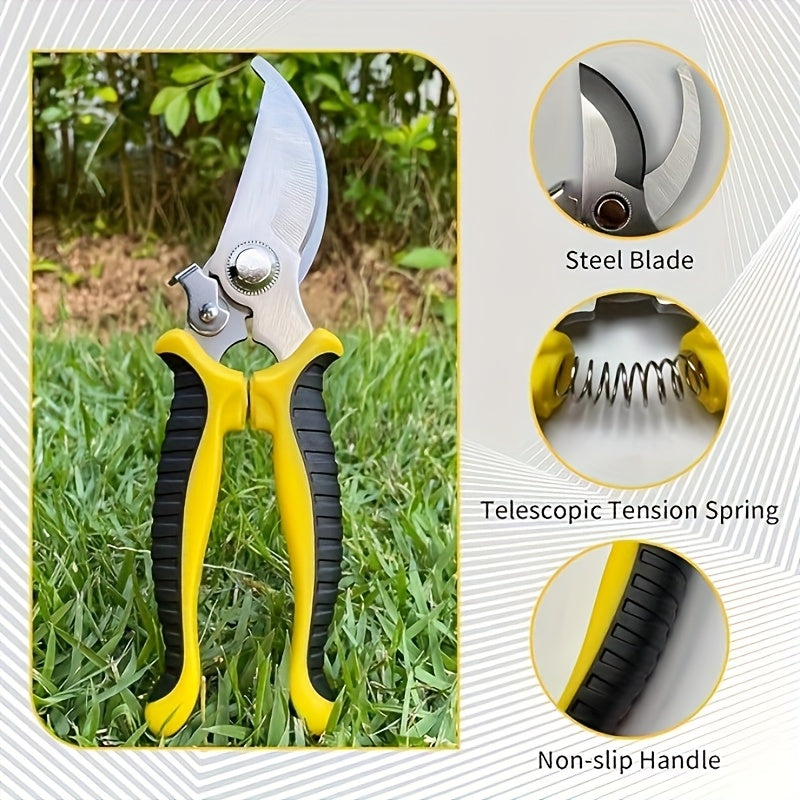 1pc Tijeras de Podar Profesionales de Acero Inoxidable con Mango Ergonómico Antideslizante y Acción de Resorte - Cortahierros Manuales para Rosas, Árboles Frutales y Arbustos - Herramienta Duradera para Jardinería y Paisajismo en Casa, Diseño Contemporán