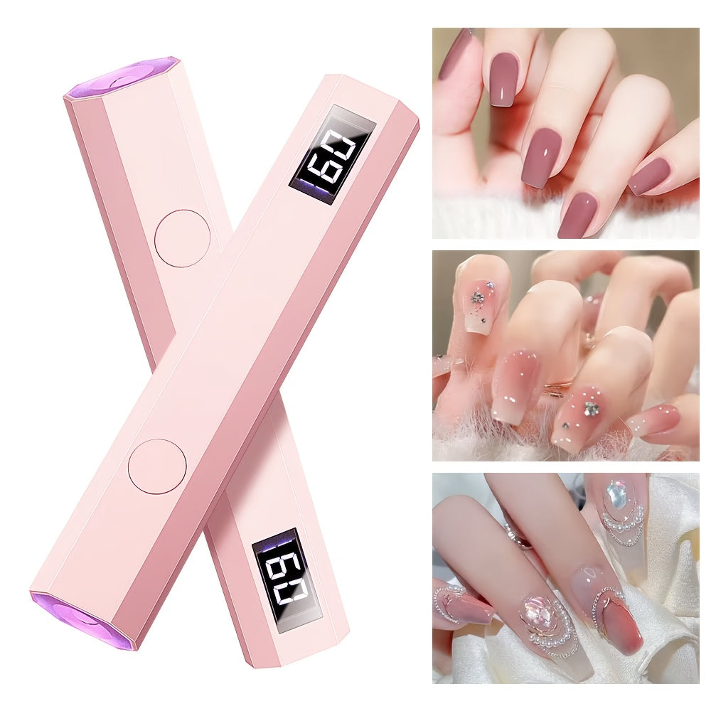 Secador de Uñas Portátil Recargable con Pantalla LED – Secado Rápido, Compacto y Ligero para Manos, Pies y Mejoras en Gel, Luz de Carácter Único Mejorado, Alto Realismo Visual, Diseño Ergonómico, Rosa, Lámpara de Uñas Manual, Secadora de Uñas Compacta, C