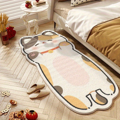 Alfombra Creativa de Gato Alienígena en Dibujos Animados - Alfombrilla de Terciopelo Suave de 8mm de Grosor y 1000gsm con Base Antideslizante, Diseño de Gatito Lindo para Dormitorio y Decoración Interior del Hogar (Solo Lavado a Mano), Decoración de Cama