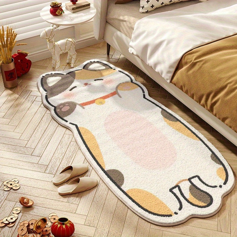 Alfombra Creativa de Gato Alienígena en Dibujos Animados - Alfombrilla de Terciopelo Suave de 8mm de Grosor y 1000gsm con Base Antideslizante, Diseño de Gatito Lindo para Dormitorio y Decoración Interior del Hogar (Solo Lavado a Mano), Decoración de Cama