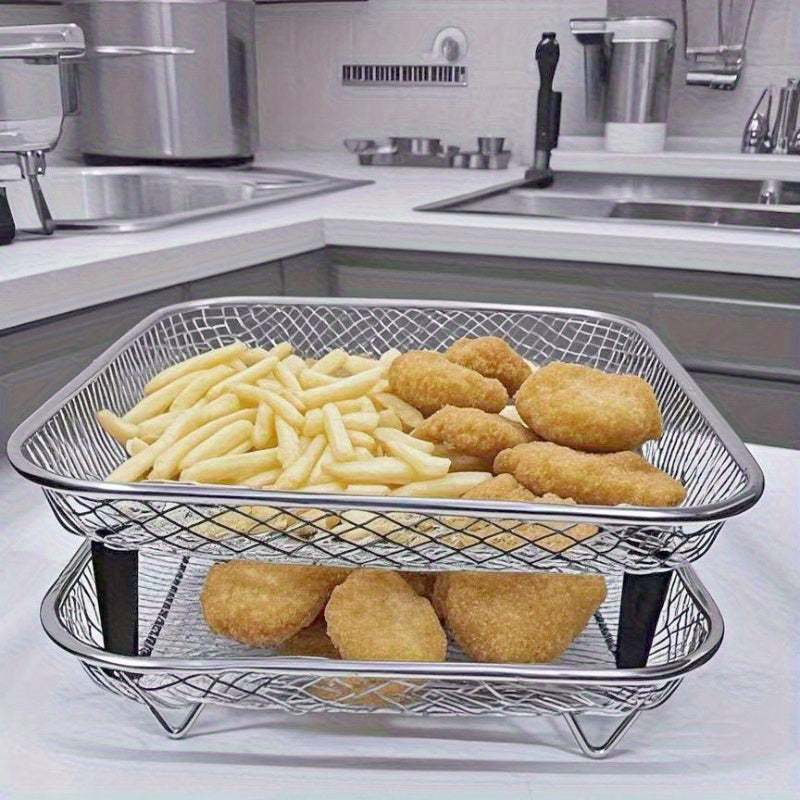 Juego de 6 piezas de accesorios para freidor de aire de acero inoxidable: estantes pila, almohadillas elevadoras - Ideal para hornos, cocinas de presión y la mayoría de los accesorios para freidor de aire, herramientas de cocina para hornear, formas vari