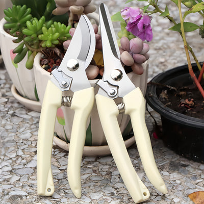 Tijeras de poda de acero inoxidable de primera calidad con mango blanco ergonómico - Cuchillas afiladas y duraderas para bonsái, huerta y jardinería general - Perfectas para recortes precisos y moldeado, herramientas de jardinería | Mango ergonómico | He