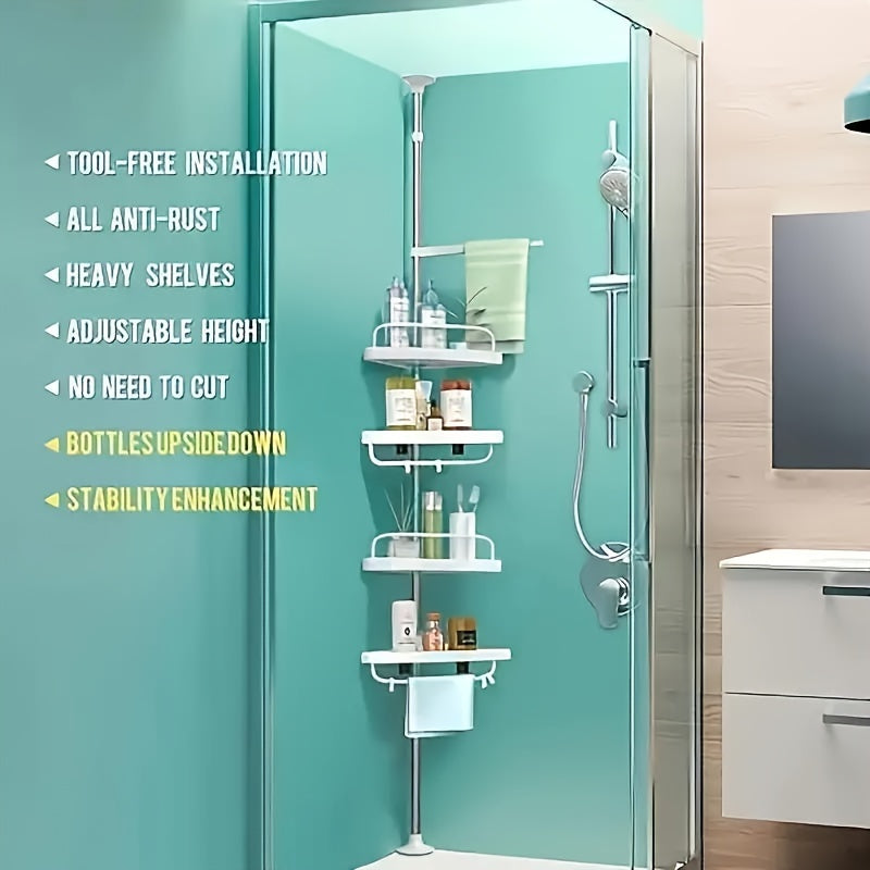 Estante de Esquina Ajustable de Acero Inoxidable para Ducha con Cestas de Almacenamiento de 4 Niveles - Instalación Sin Taladro, Acabado Pulido