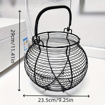 Cesta de huevos de malla metálica negra con capacidad para 50 huevos, con asas - Almacenamiento portátil y fácil de limpiar para huevos y patos, ideal para estilos de granja y recolección de huevos al aire libre, soporte para huevos.