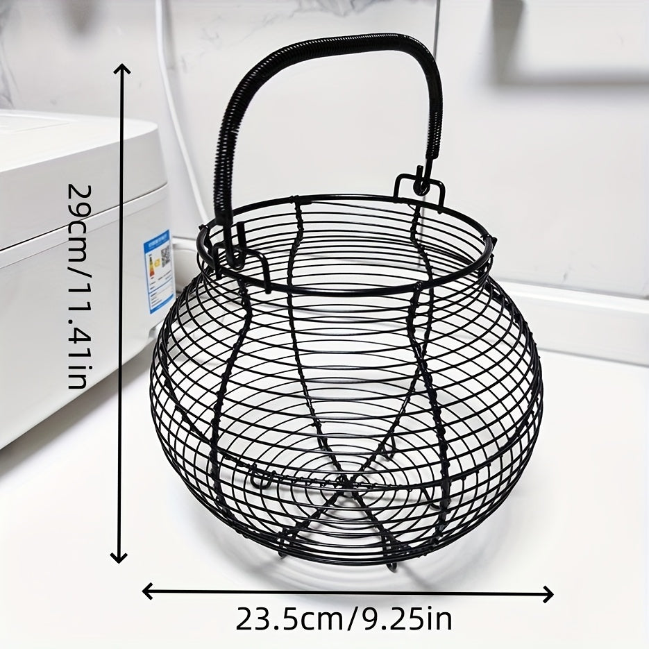 Cesta de huevos de malla metálica negra con capacidad para 50 huevos, con asas - Almacenamiento portátil y fácil de limpiar para huevos y patos, ideal para estilos de granja y recolección de huevos al aire libre, soporte para huevos.