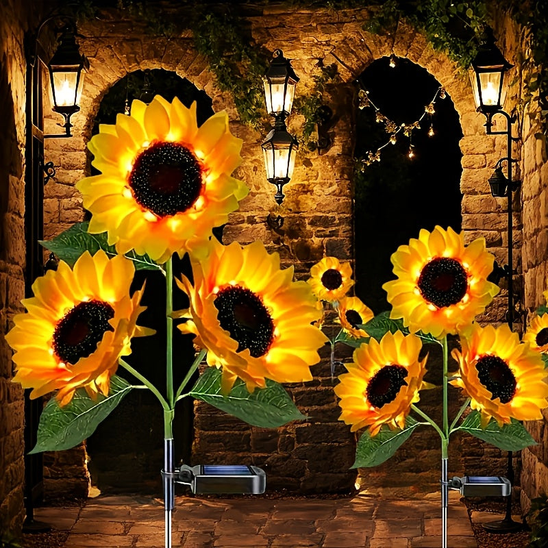 Luces solares decorativas con forma de girasol, 3 LED en tono amarillo, ideales para jardín, patio, césped, villa o camino