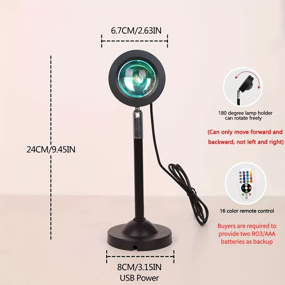Lámpara LED de proyección de atardecer con 16 colores y control remoto, luz nocturna RGB giratoria 180°, ideal para decoración del hogar – Perfecta para sala, habitación, camping al aire libre, bodas, San Valentín, Halloween y Navidad, lámparas para sala
