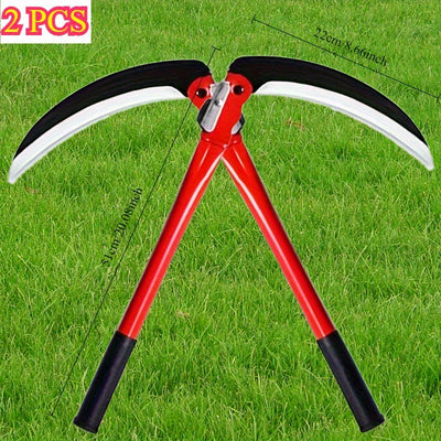 2 Piezas de Machete Plegable Resistente con Mango Largo - Acero al Manganeso Rojo y para Corte Manual en Jardín, Césped y Granja - Herramienta Versátil para Cortar Trigo y Cosecha de Hierba | Mecanismo Robusto | Hoja Metálica Duradera, Ideal para Exterio