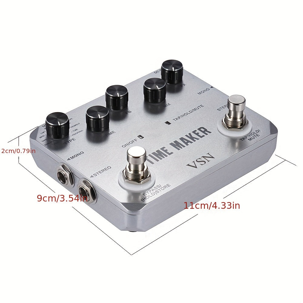 Pedal de retardo VSN Pedal de retardo de guitarra Time Maker 11 tipos de pedales de retardo definitivos Pedal de efecto de bajo con Tap Tempo True Bypass
