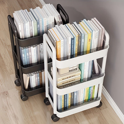 Carrito organizador de 3 niveles con ruedas fáciles de mover, marco de acero inoxidable duradero y estantes blancos de plástico, organizador multiusos para cocina, baño, dormitorio, ideal para contenedores de especias, utensilios, toallas, artículos de t