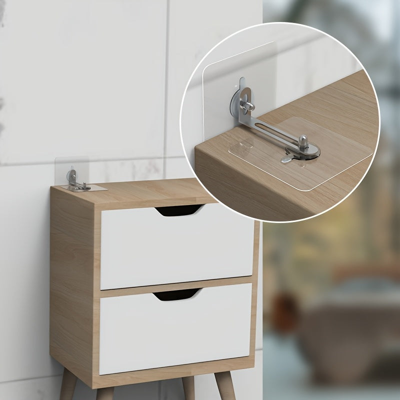 2 unidades de Dispositivo de fijación de muebles para estantería, gabinetes de TV, gabinetes de zapatos, armarios, sin taladro requerido, fijación antivuelco para gabinetes