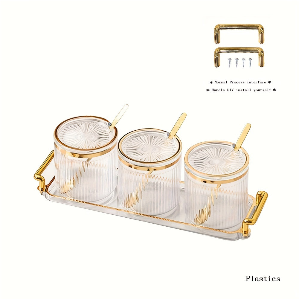 300ml Bandeja Creativa Nórdica 1 Bandeja 3 Tarros Altos 3 Tapas Color Té Retro con Tapa Bandeja Dividida para Snacks y Frutas Secas, Vajilla Elegante | Bandeja de Estilo Nórdico | Tarros de Vidrio Transparente, Bandeja de Té