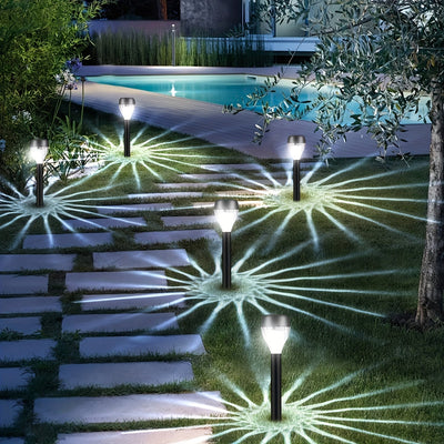 10 luces solares para jardín KOLYC, encendido/apagado automático, resistentes, plástico duradero con acabado metálico pulido y negro envejecido, instalación semienterrada fácil para caminos, jardines, patios, césped, decoración exterior, iluminación sola