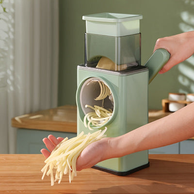 Nirva Rallador de queso rotatorio multiusos con 3 cuchillas intercambiables de acero inoxidable, picadora de verduras con manivela manual, potentes ventosas