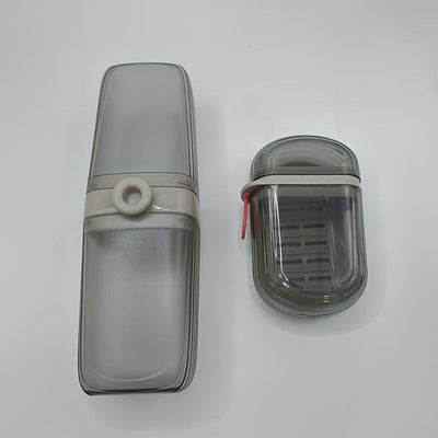 Juego de jabonera y soporte de cepillo de dientes portátil 2 en 1, plástico duradero, forma ovalada, fácil de lavar, esencial para camping, gimnasio, accesorios de baño