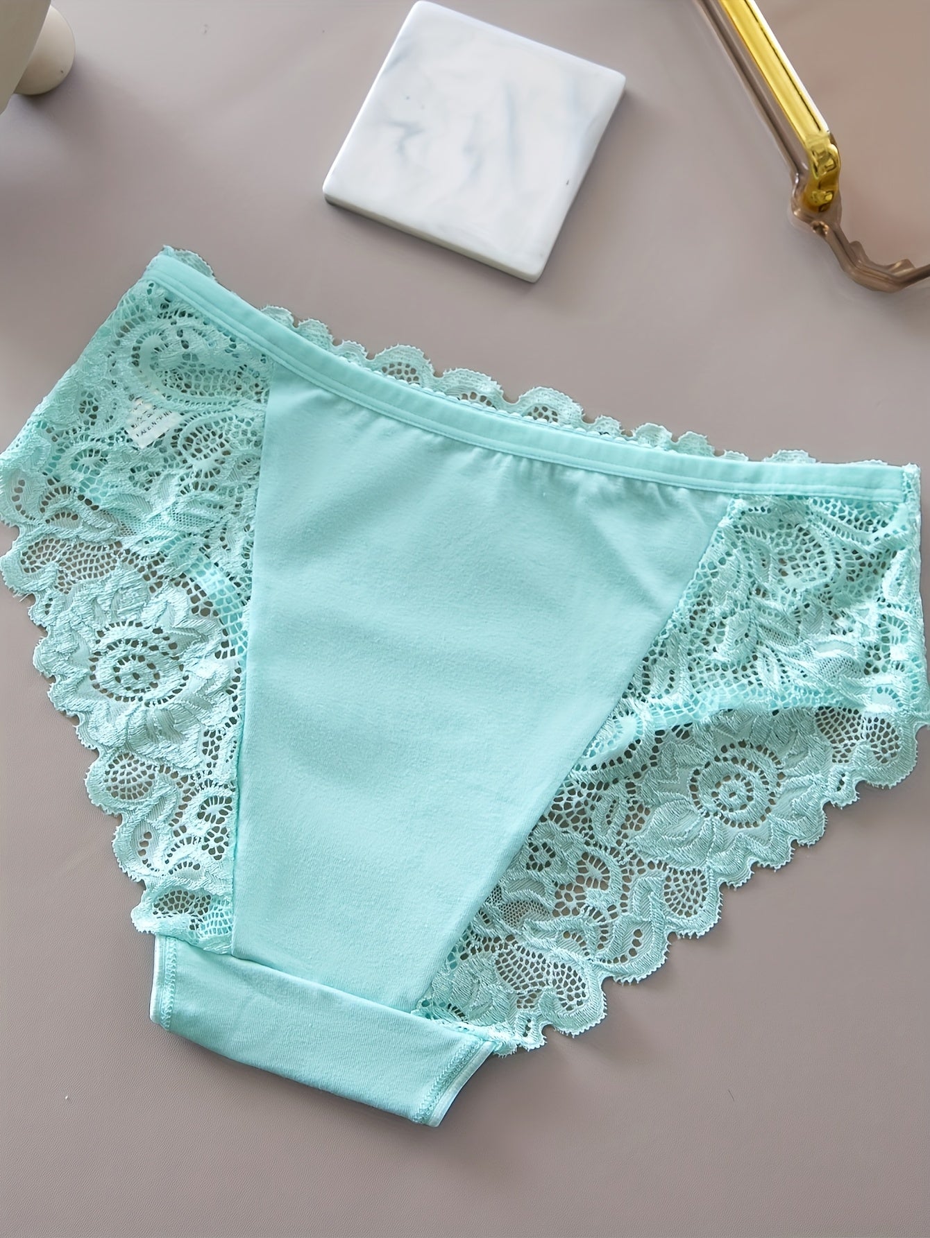 Conjunto de 5 Bragas de Encaje Floral, Bragas Triangulares Cómodas para Mujer con Ribete de Encaje