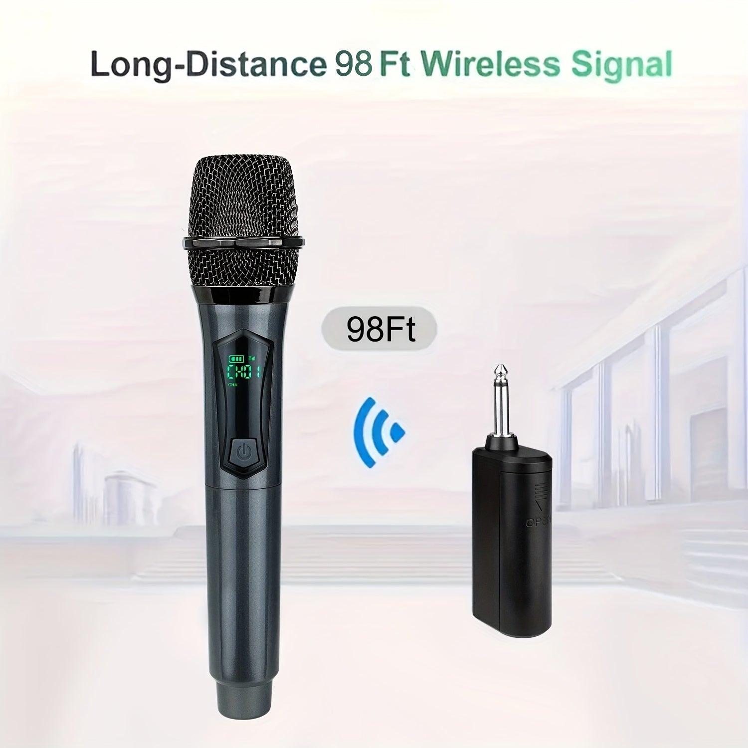 Micrófono inalámbrico de mano Heikuding 2.4GHz con función de eco, batería recargable, carga tipo-C, conector de 6,35 mm, incluye soporte y adaptador de 3,5 mm - Azul y negro, micrófono inalámbrico, mejora del rendimiento, diseño elegante, construcción d