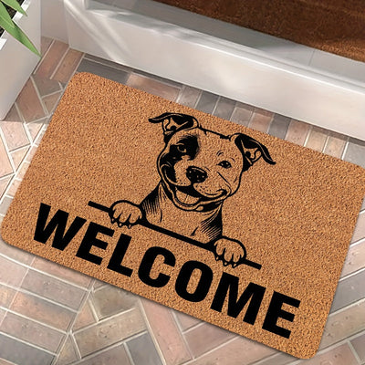Tapete de bienvenida para perros de presa - Tapete de puerta duradero de poliéster con diseño "BIENVENIDO", fácil de limpiar, lavable en máquina, decoración de entrada interior/exterior, 1cm de grosor, 800g/m², forma rectangular, decoración de perros