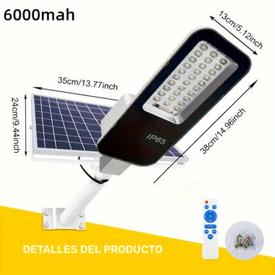 Luz solar exterior, farol solar para exteriores 6500K, luz de seguridad solar con control remoto, desde el atardecer hasta el amanecer, para estacionamientos