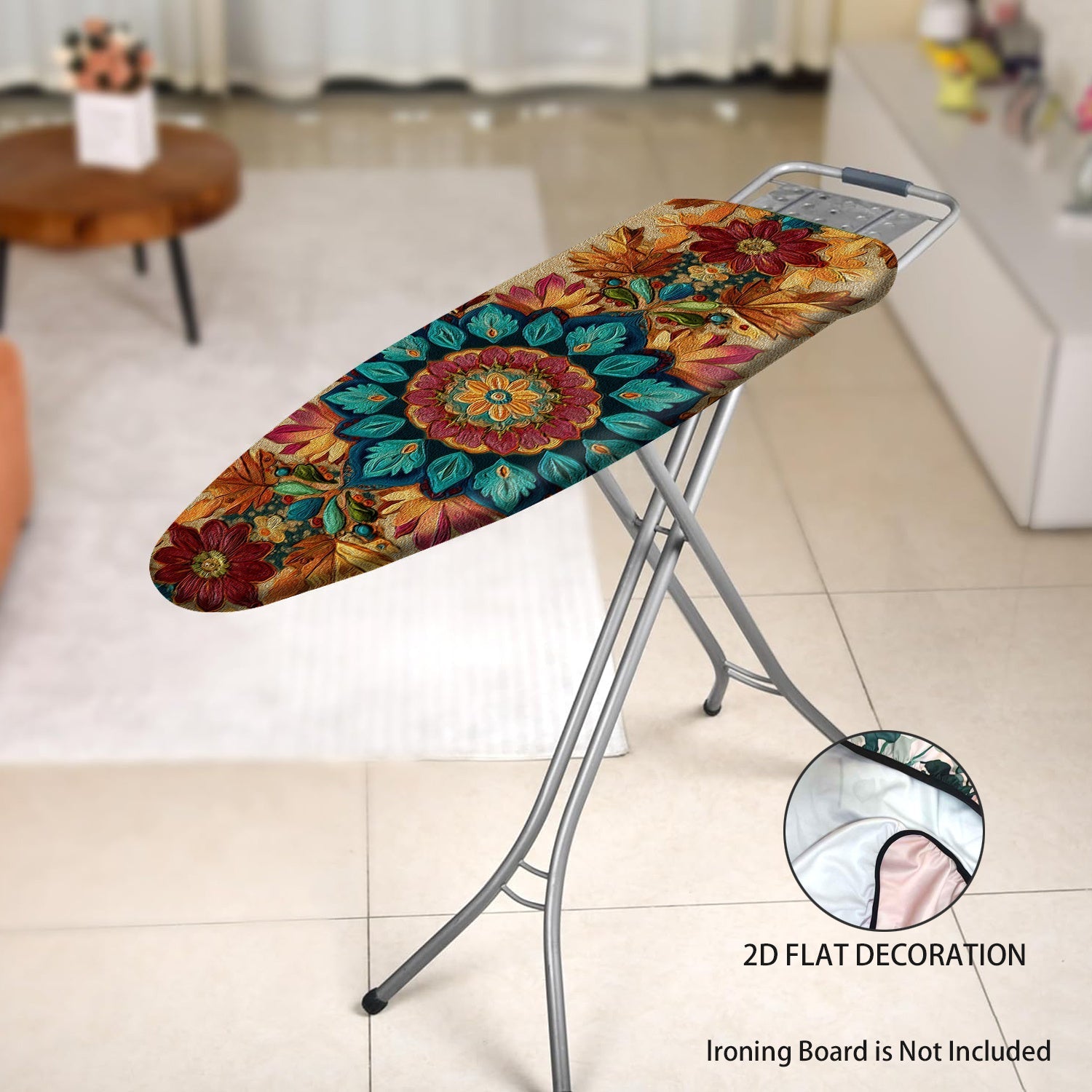 Funda de tabla de planchar 2D plana, vibrante y floral - Lavable, fácil de instalar, se adapta a la mayoría de las tablas estándar, diseño floral colorido con flores rosas, azules, verdes y naranjas, ideal para decoración del hogar en verano y otoño, fun